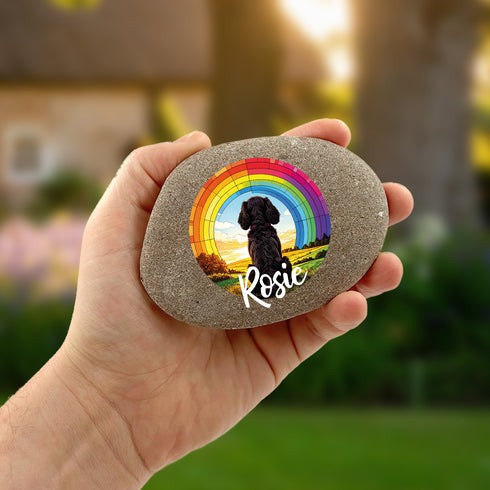 Rainbow Cocker Spaniel Black Personalised Pebble
